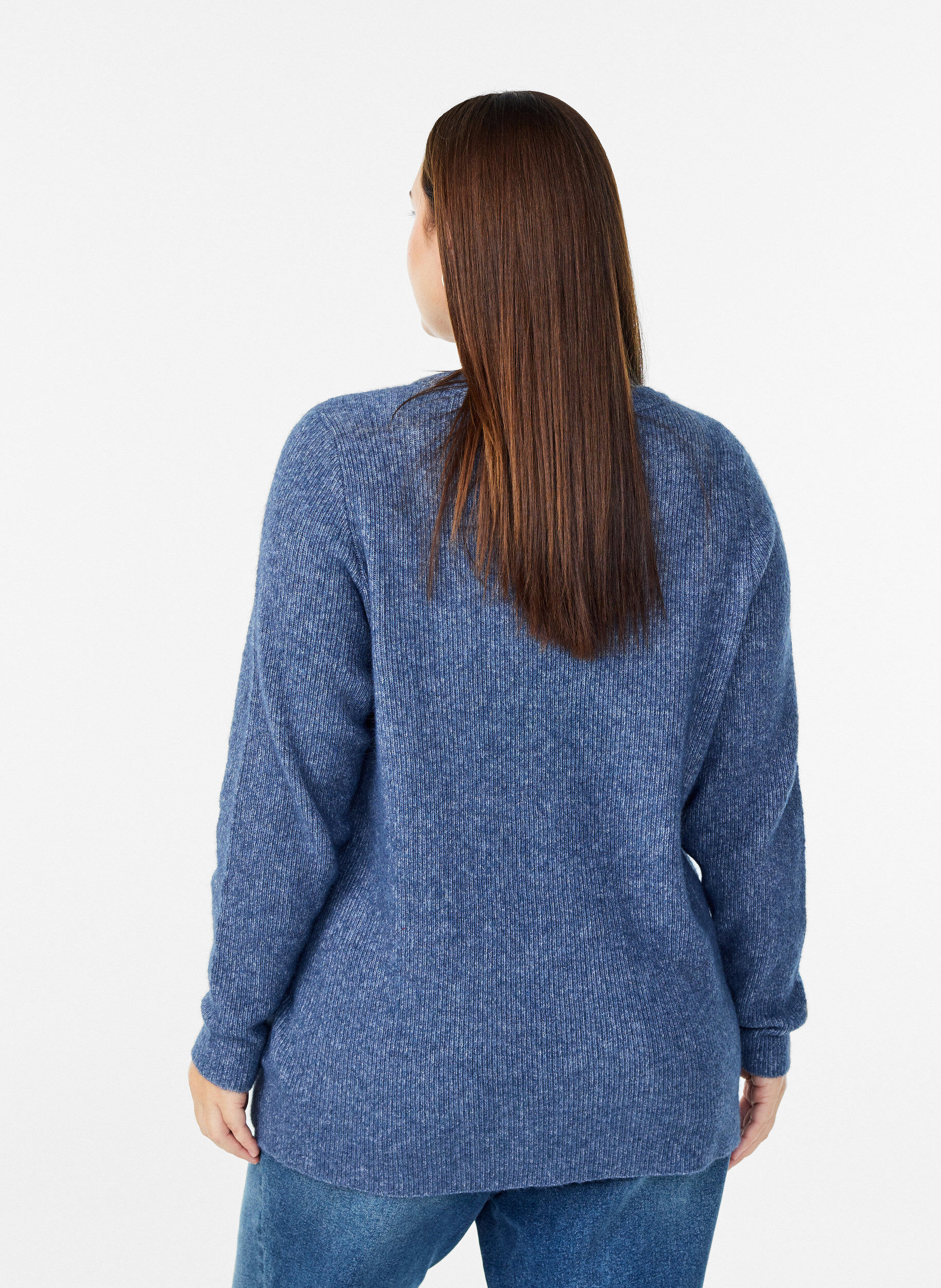 ZizzifashionMelange knit blouse with round neck, Blue, Model image number 2