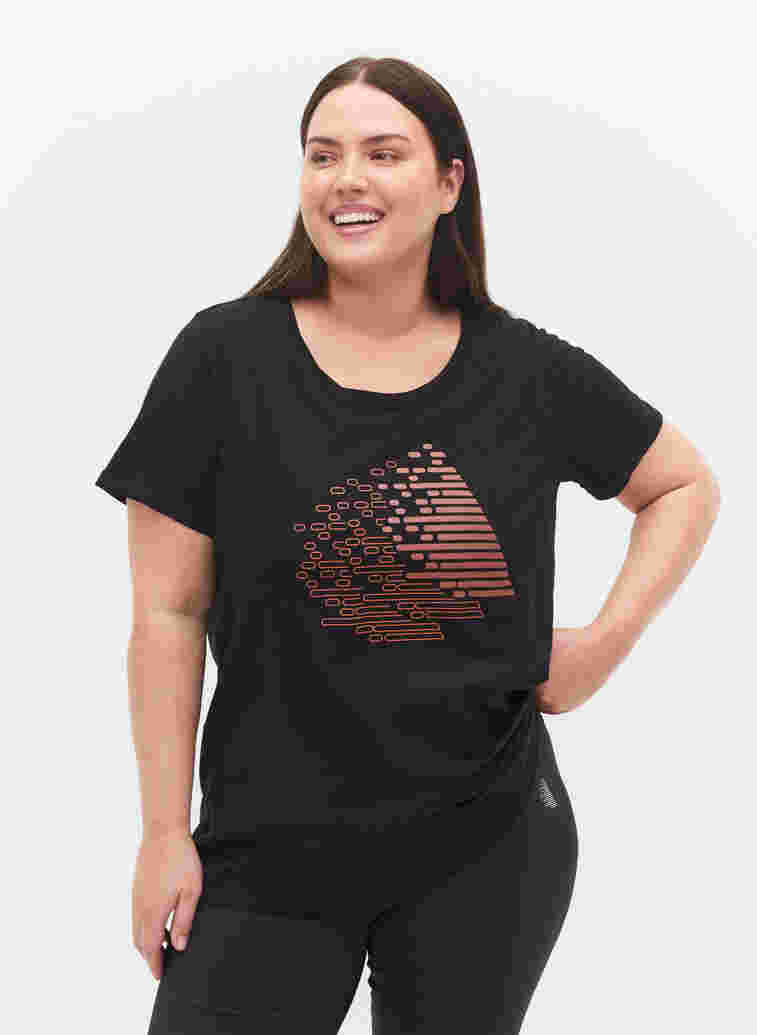Sports t-shirt with print, Black w. Copper Foil, Model