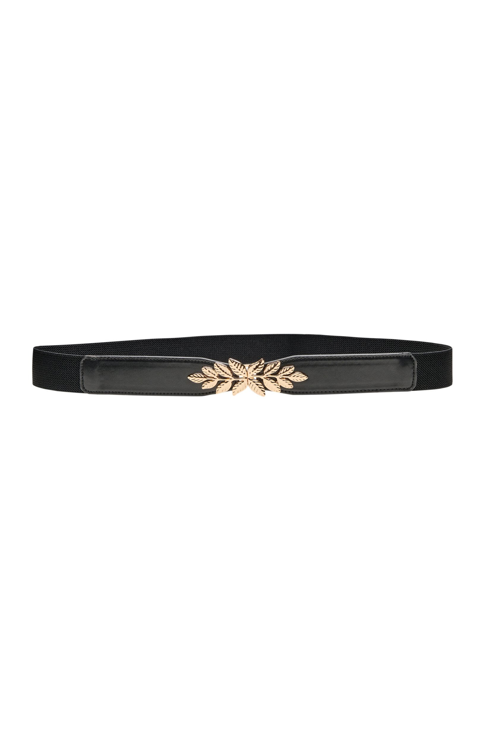 ZizzifashionSlim waist belt with a leaf-shaped buckle, Black, Packshot image number 0