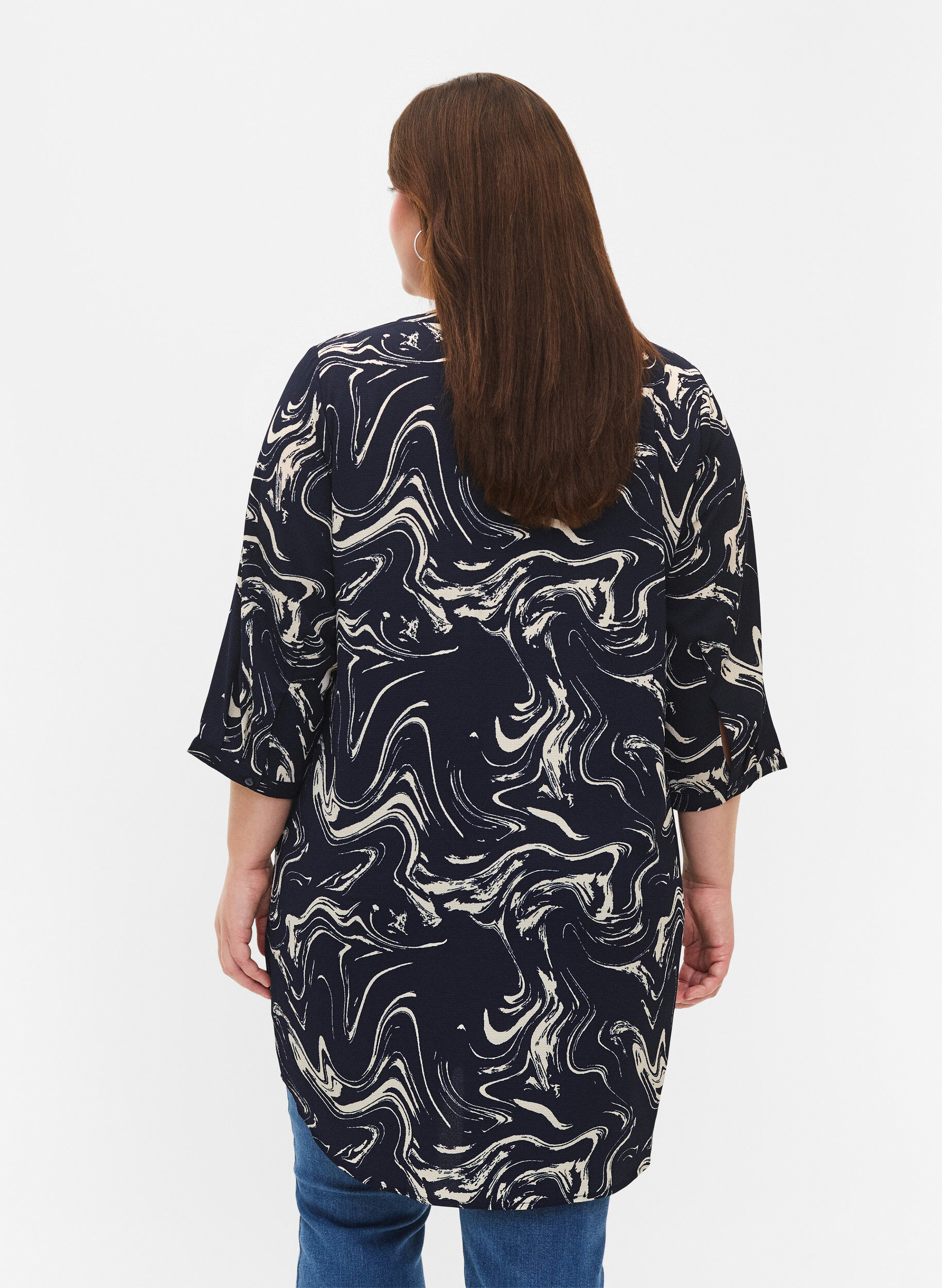 Zizzifashion Tunic with 3/4 sleeves and print, N. Blazer Swirl AOP, Model image number 1