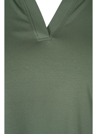 Plain-coloured cotton blouse with 3/4-length sleeves and slits, Thyme, Packshot image number 2