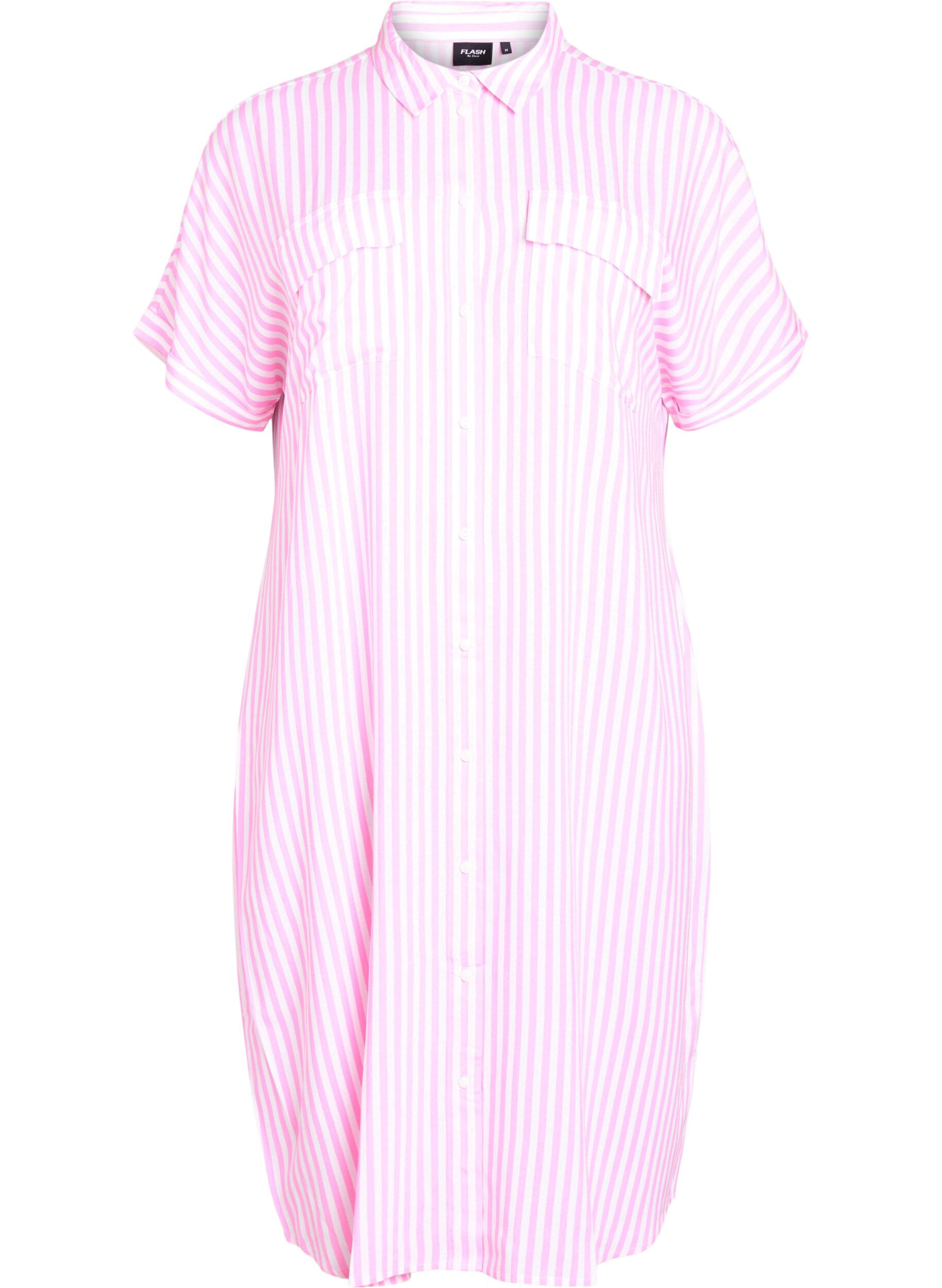 Zizzifashion FLASH - Long shirt dress with short sleeves, Pink, Packshot image number 0