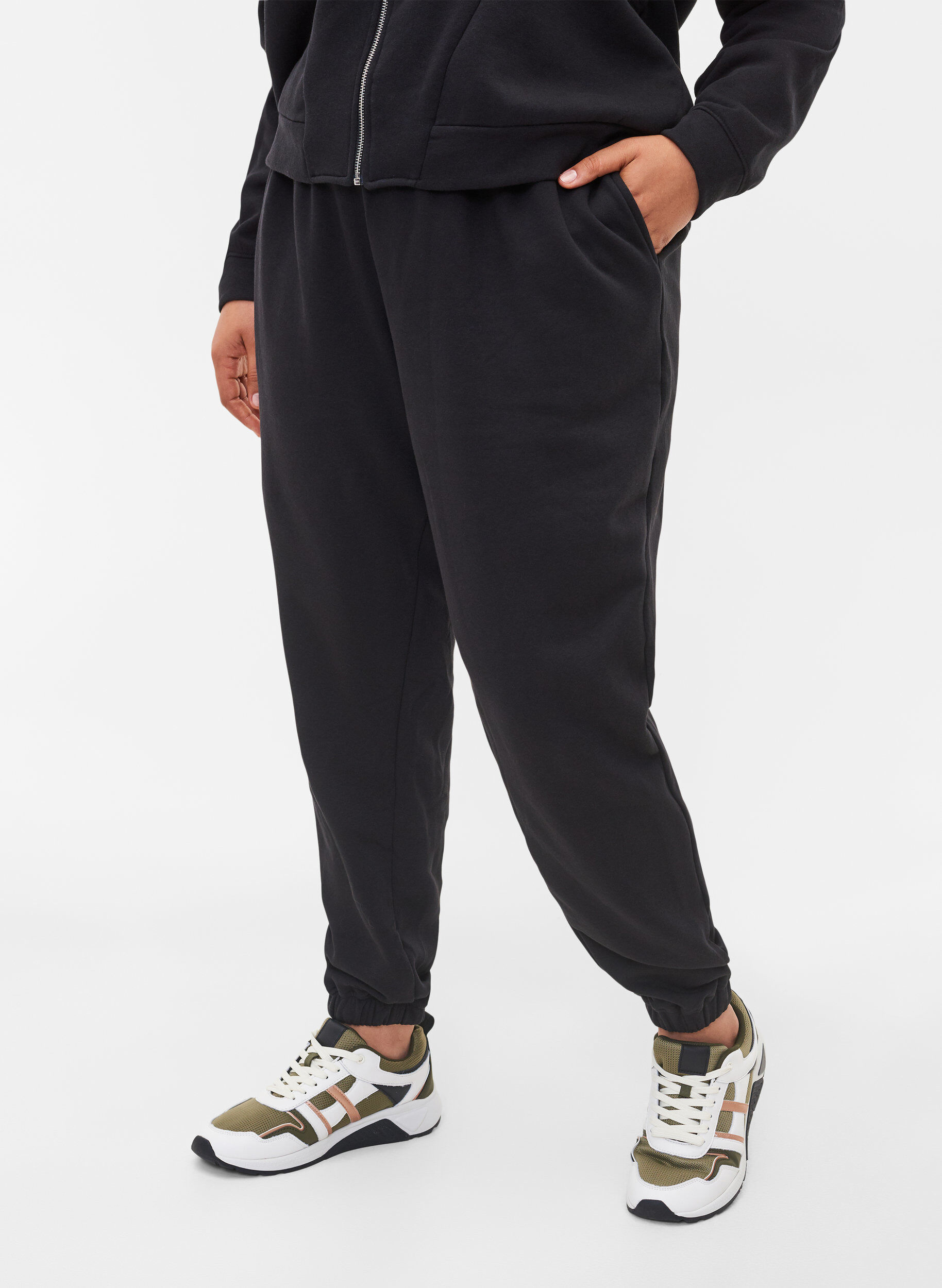 ZizzifashionLoose cotton trousers with pockets, Black, Model image number 2