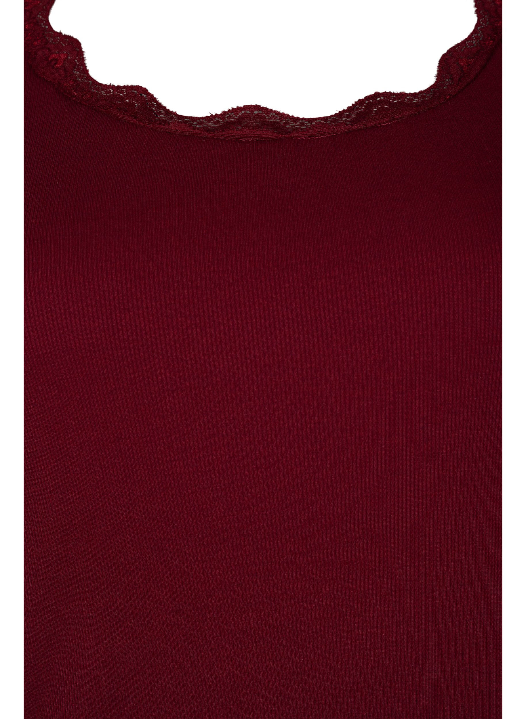 Zizzifashion Short-sleeved pyjama top with lace trim, Cabernet, Packshot image number 2