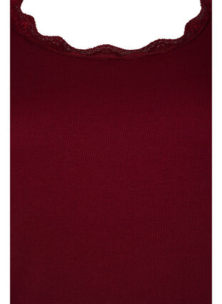 Short-sleeved pyjama top with lace trim, Cabernet, Packshot image number 2
