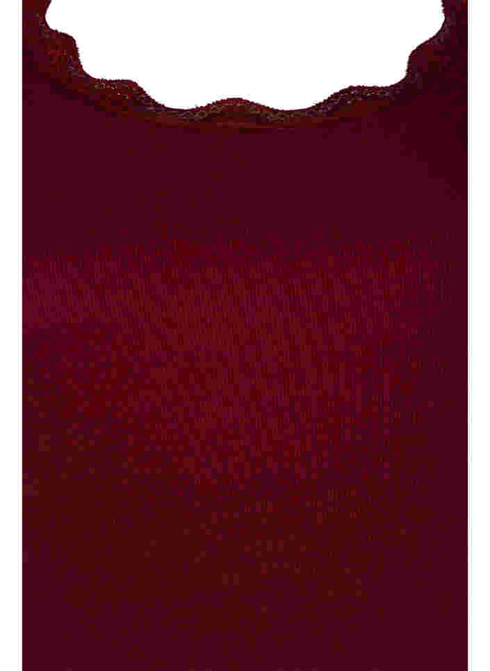 Short-sleeved pyjama top with lace trim, Cabernet, Packshot image number 2