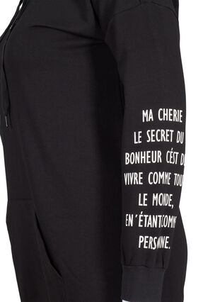 Cotton hoodie sweatshirt dress with text print, Black, Packshot image number 3