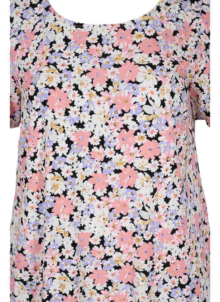 Short-sleeved floral viscose dress, Dusty Flower Mix, Packshot image number 2