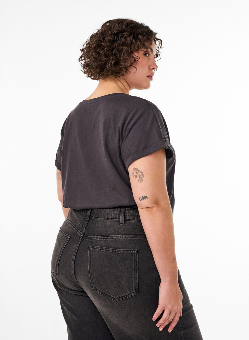 Cotton T-shirt with gold foil print, Dark Grey, Model image number 2