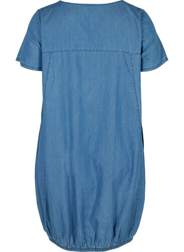 Short-sleeved denim dress with pockets, Blue denim, Packshot image number 1