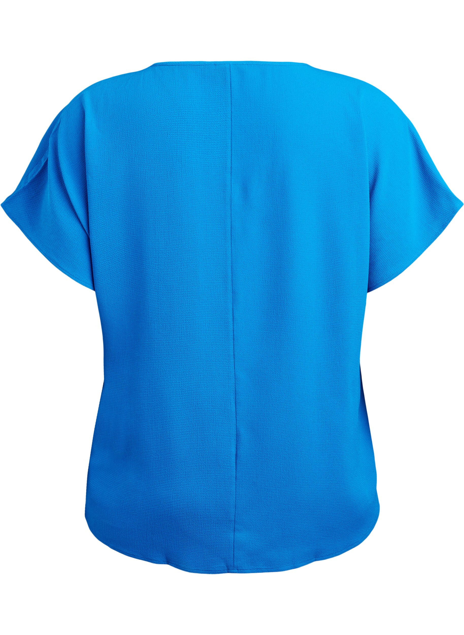 Zizzifashion Blouse with short sleeves and a round neckline, Blue, Packshot image number 1