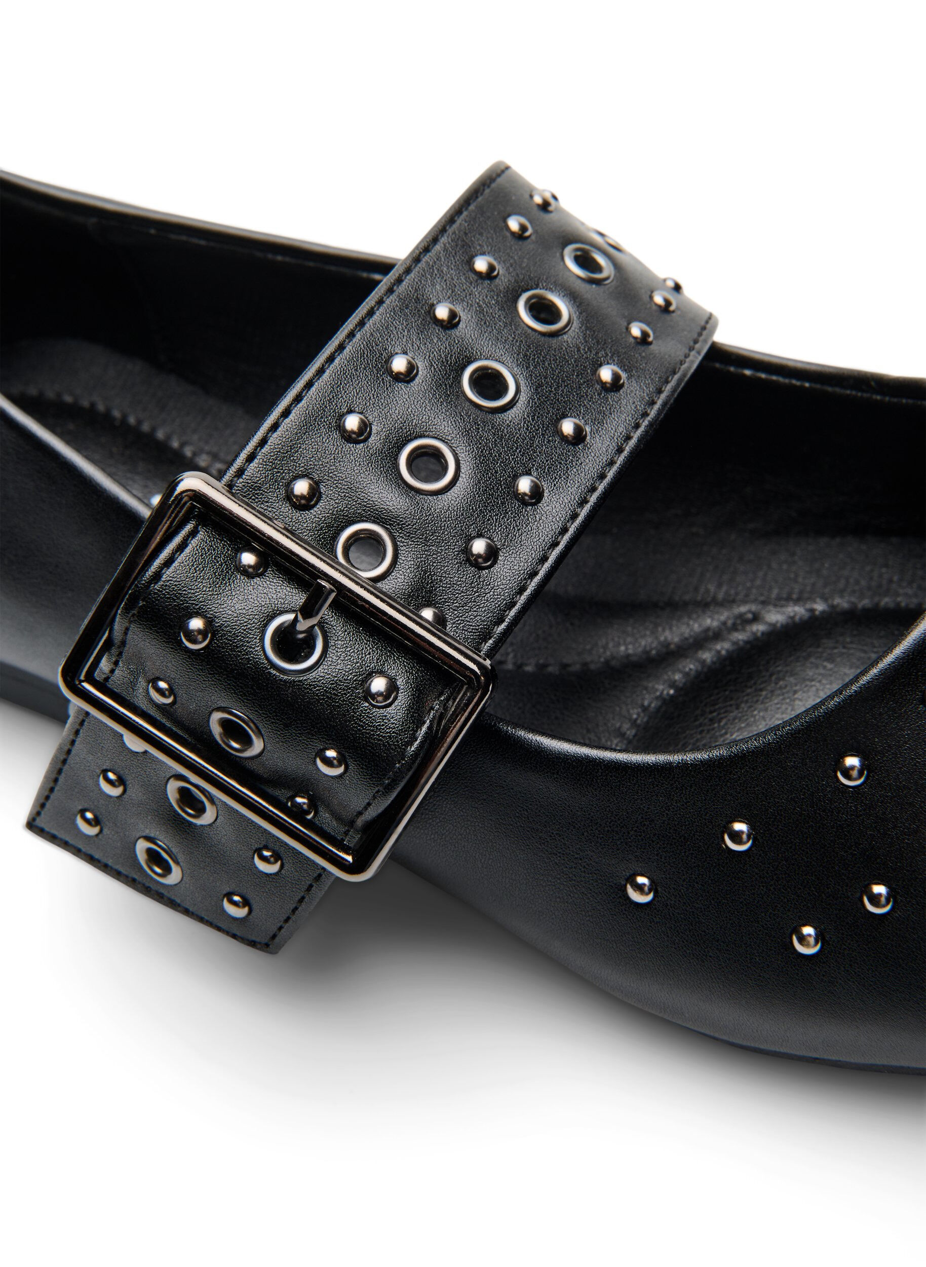 Zizzifashion Wide fit - Pointed ballerina with buckle and studs, Black, Packshot image number 3