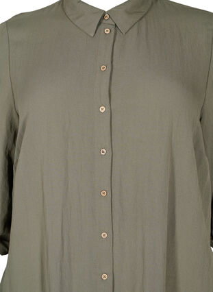Long solid-coloured viscose shirt with 3/4 sleeves, Dusty Olive, Packshot image number 2