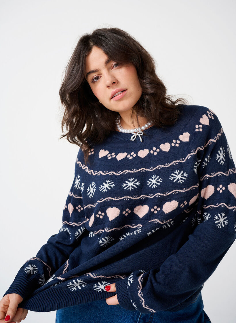 Long-sleeved knitted top with Christmas motif, Navy Blazer Comb, Image image number 0