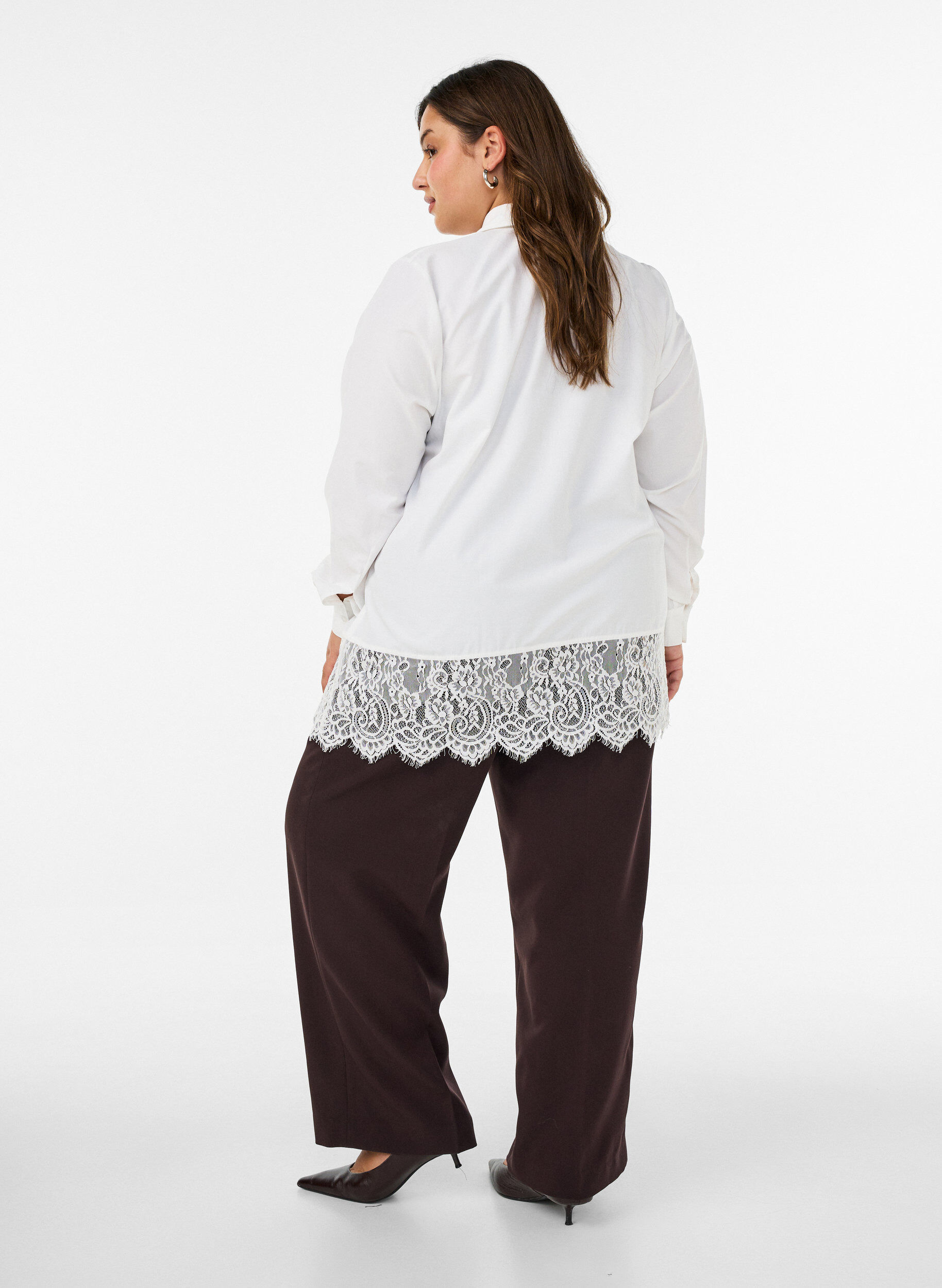 ZizzifashionLoose shirt with a wide lace trim, White, Model image number 2