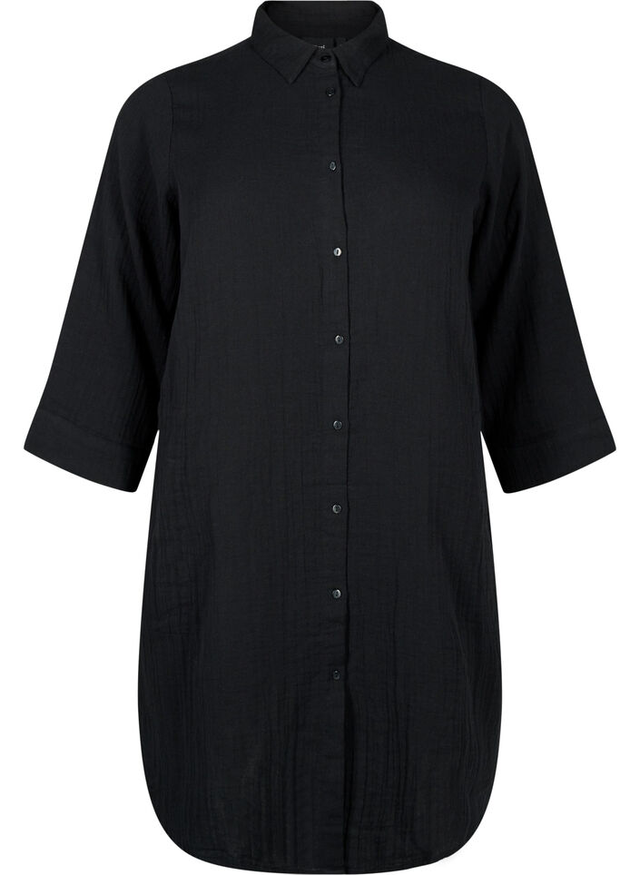 Long shirt in cotton muslin, Black, Packshot image number 0