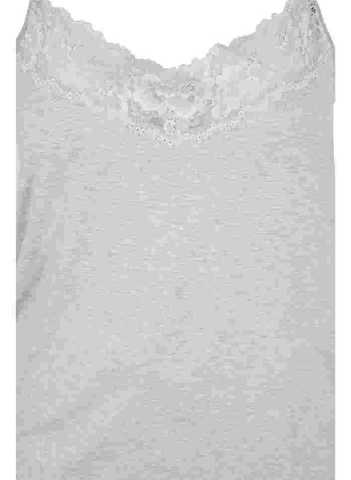 Lace detail viscose top, Medium Grey Melange , Packshot image number 2