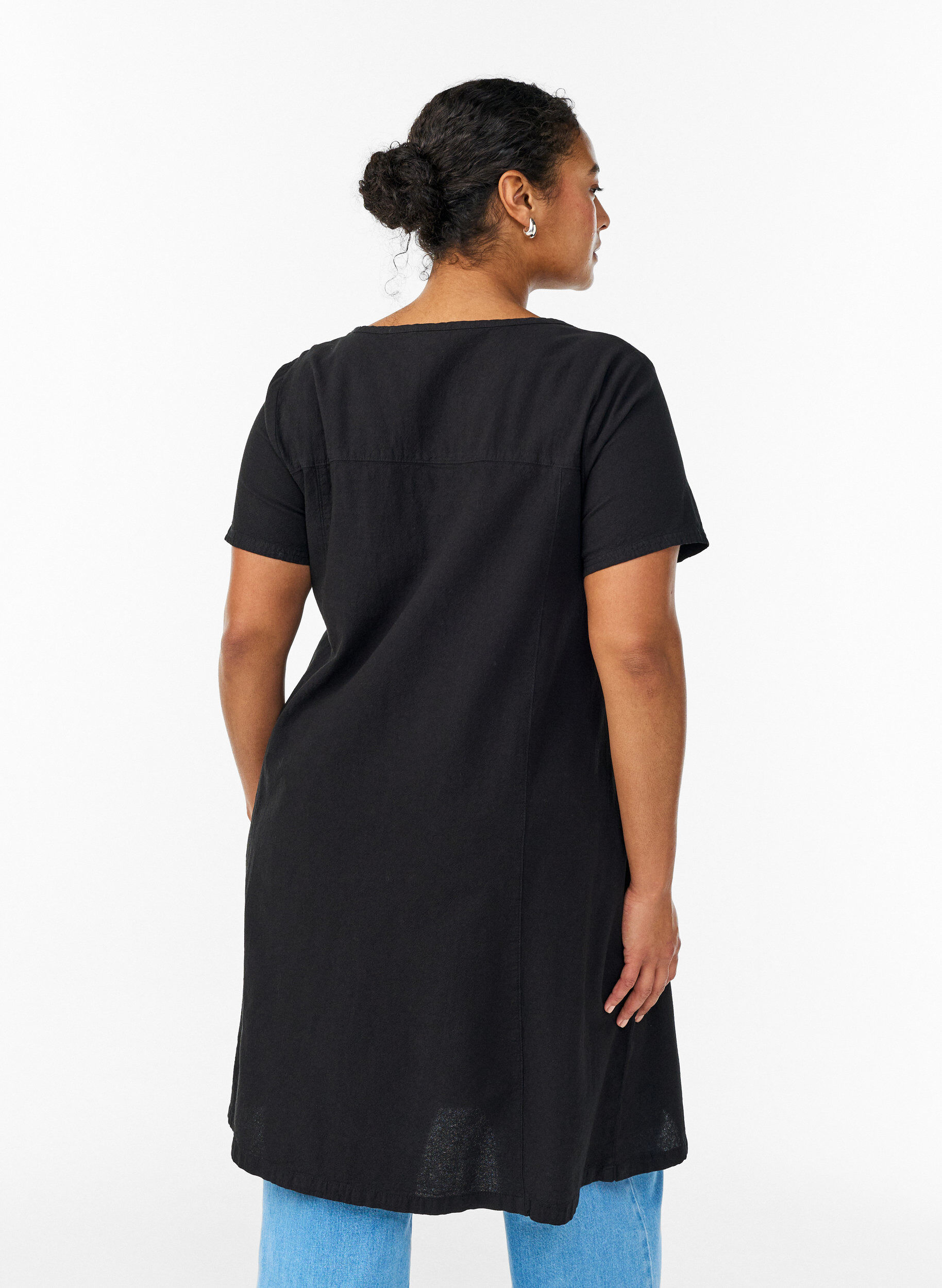 Zizzifashion Short-sleeved cotton dress, Black, Model image number 2