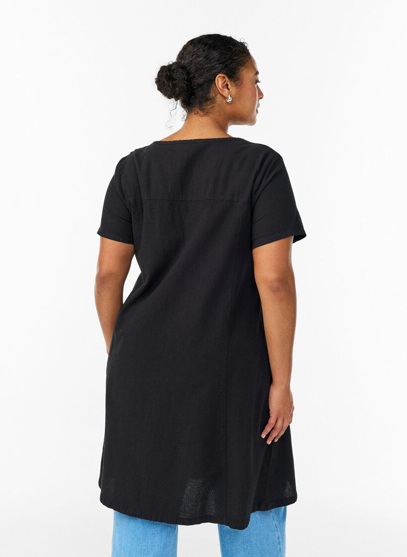 Short-sleeved cotton dress, Black, Model image number 2