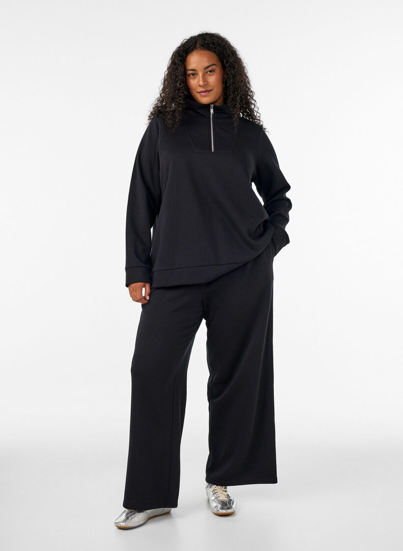 Sweatshirt with high collar and zipper, Black, Model image number 1