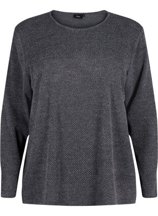 Melange blouse with round neck and long sleeves, Dark Grey, Packshot image number 0