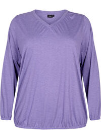 Melange top with long sleeves and v cutting
