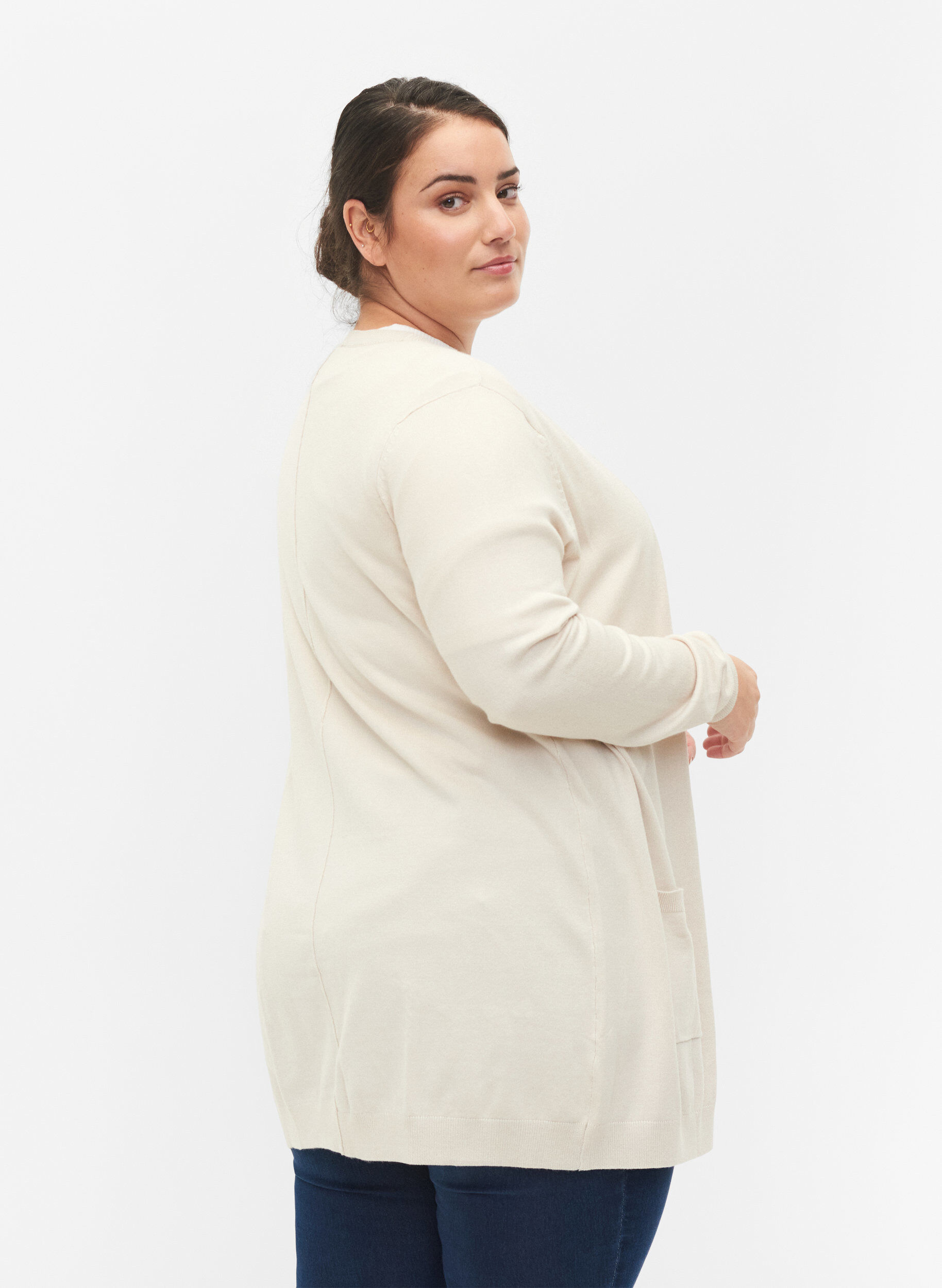 ZizzifashionLong knitted cardigan in a viscose blend, Beige, Model image number 2