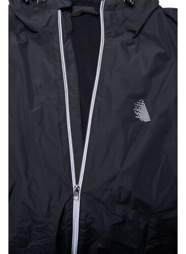 Hooded rain jacket with reflective piping, Black, Packshot image number 3