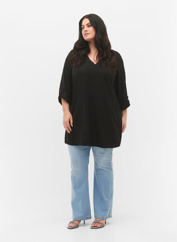 A-shape tunic with 3/4 sleeves, Black, Model image number 2