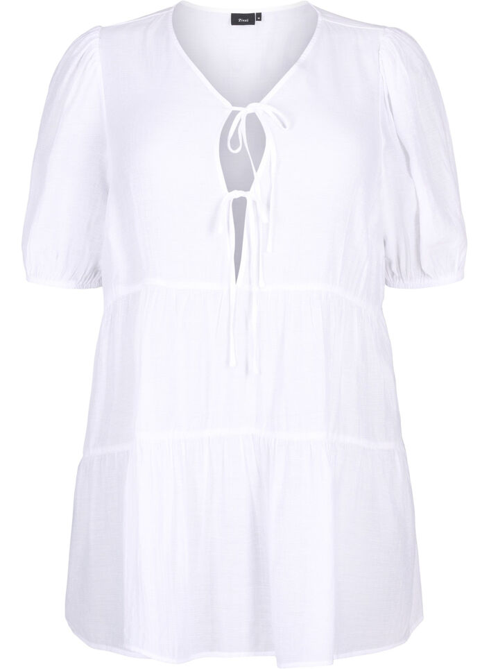 A-line viscose tunic with lace-up detail, White, Packshot image number 0