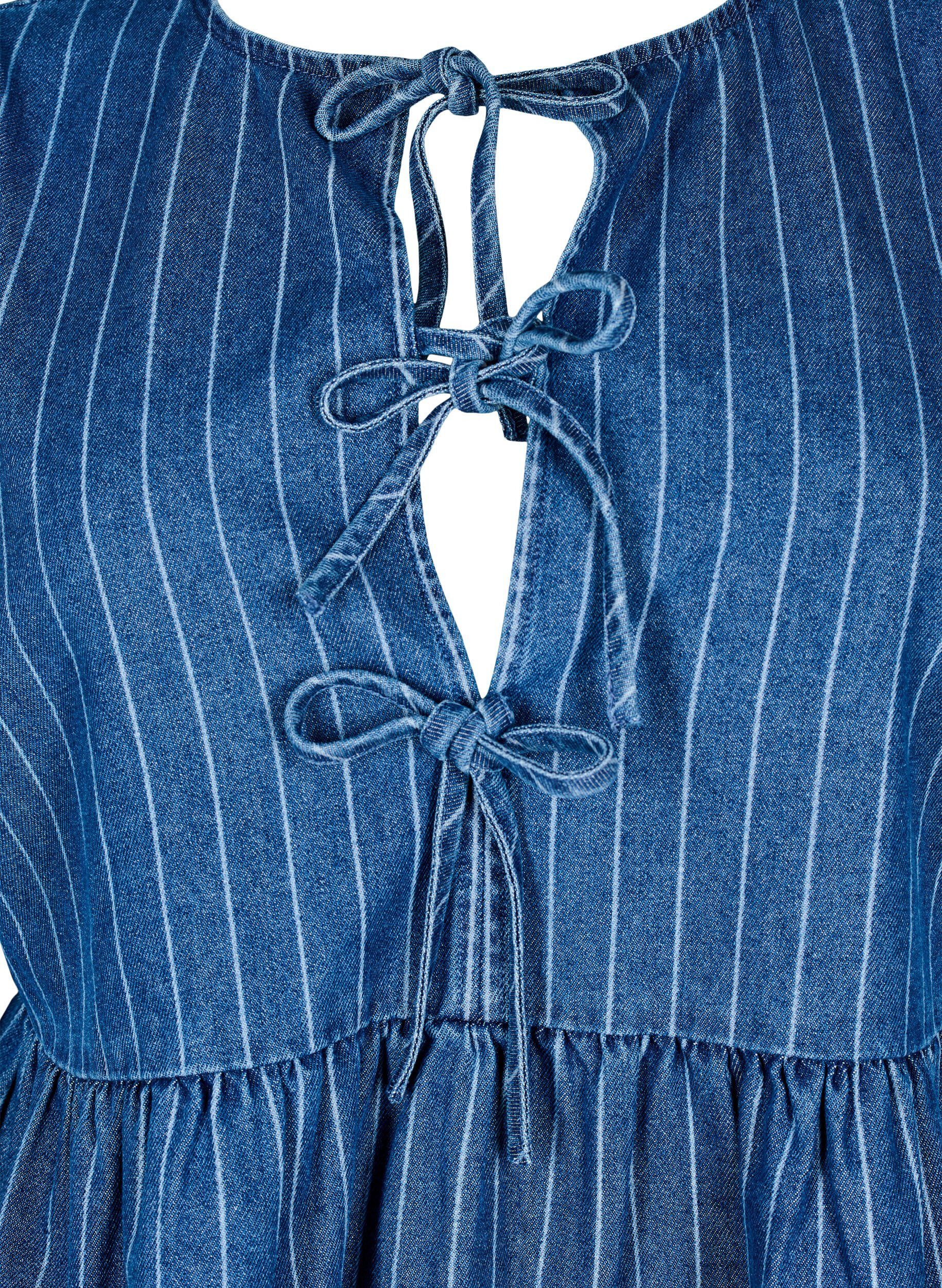Zizzifashion Striped denim blouse with front tie, Blue, Packshot image number 2