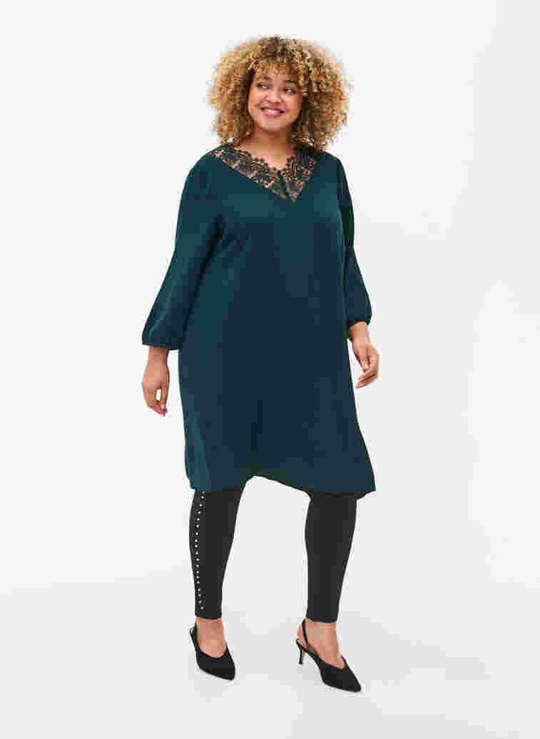 Dress with lace and 3/4 length sleeves, Scarab, Model image number 2