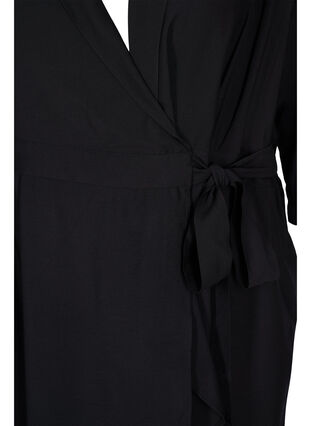 Viscose wrap dress with 3/4 sleeves, Black, Packshot image number 2