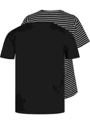 Basics cotton t-shirt 2-pack, Black/Black Stripe, Packshot image number 1