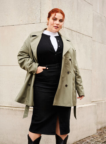 Short trench coat with belt, Dusty Olive, Image image number 0