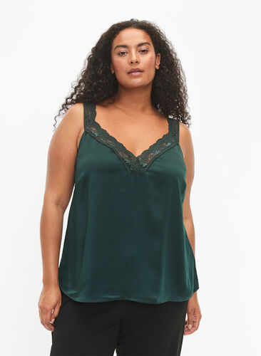 FLASH - Top with v-neck and lace edge, Scarab, Model image number 0