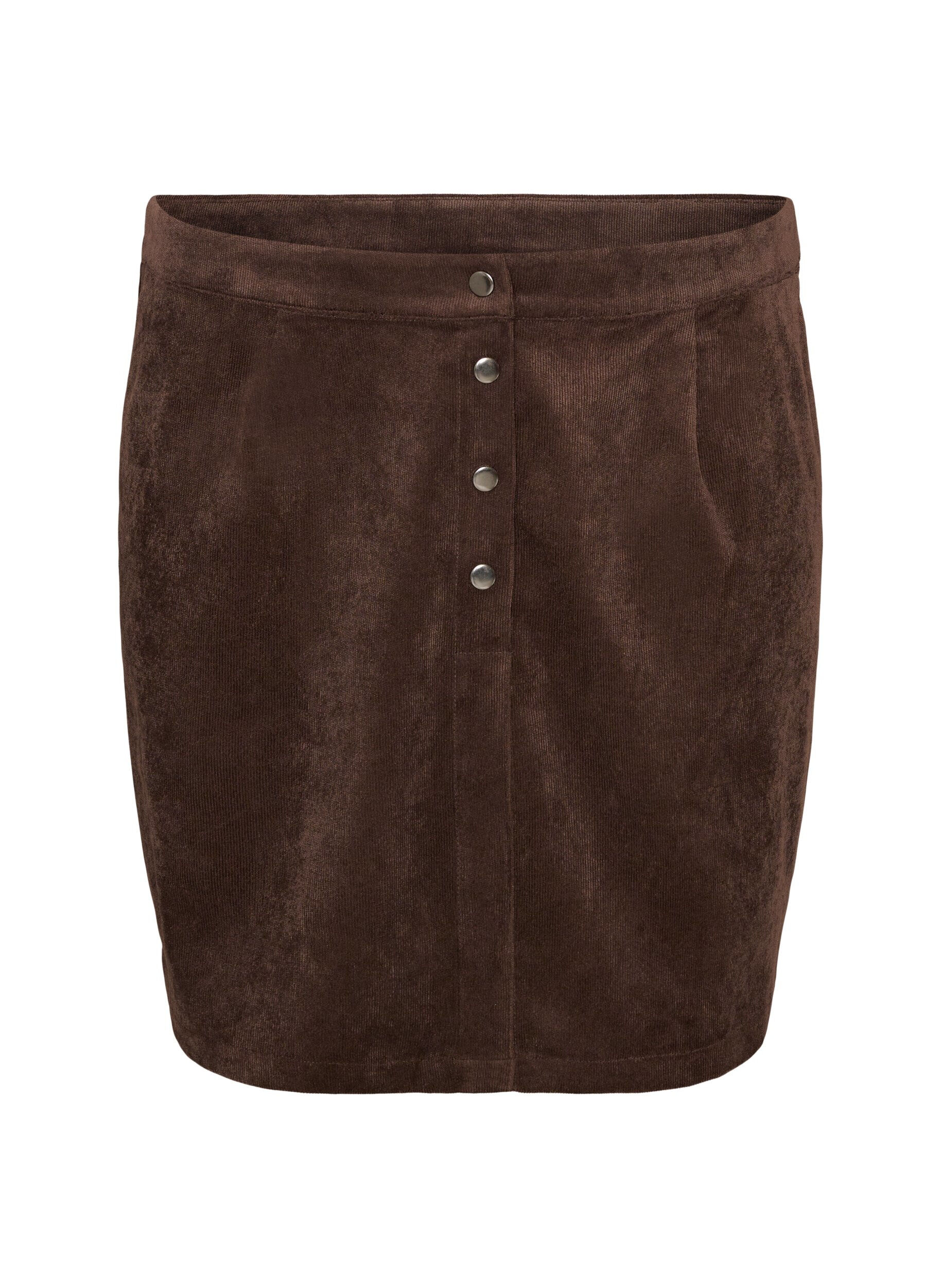 ZizzifashionShort corduroy skirt with press studs, Brown, Packshot image number 0