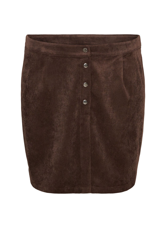 Short corduroy skirt with press studs, Brown, Packshot image number 0