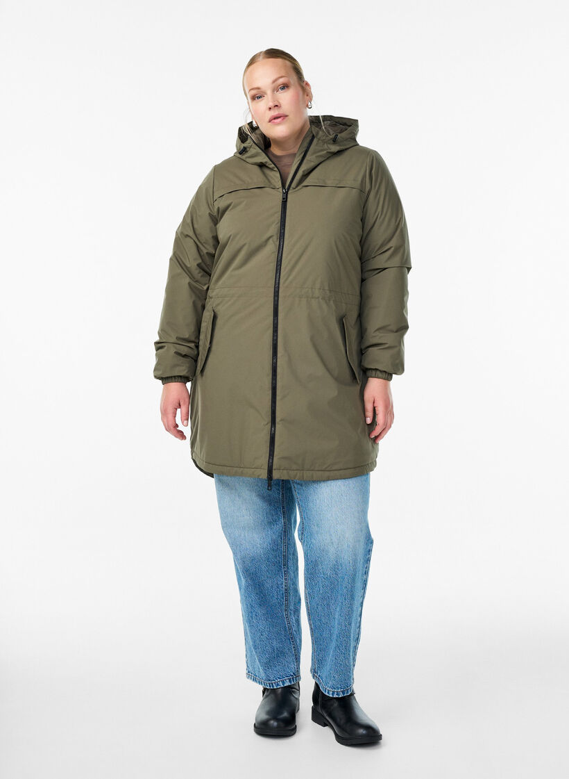 Lightweight padded parka with a hood, Green, Model image number 1