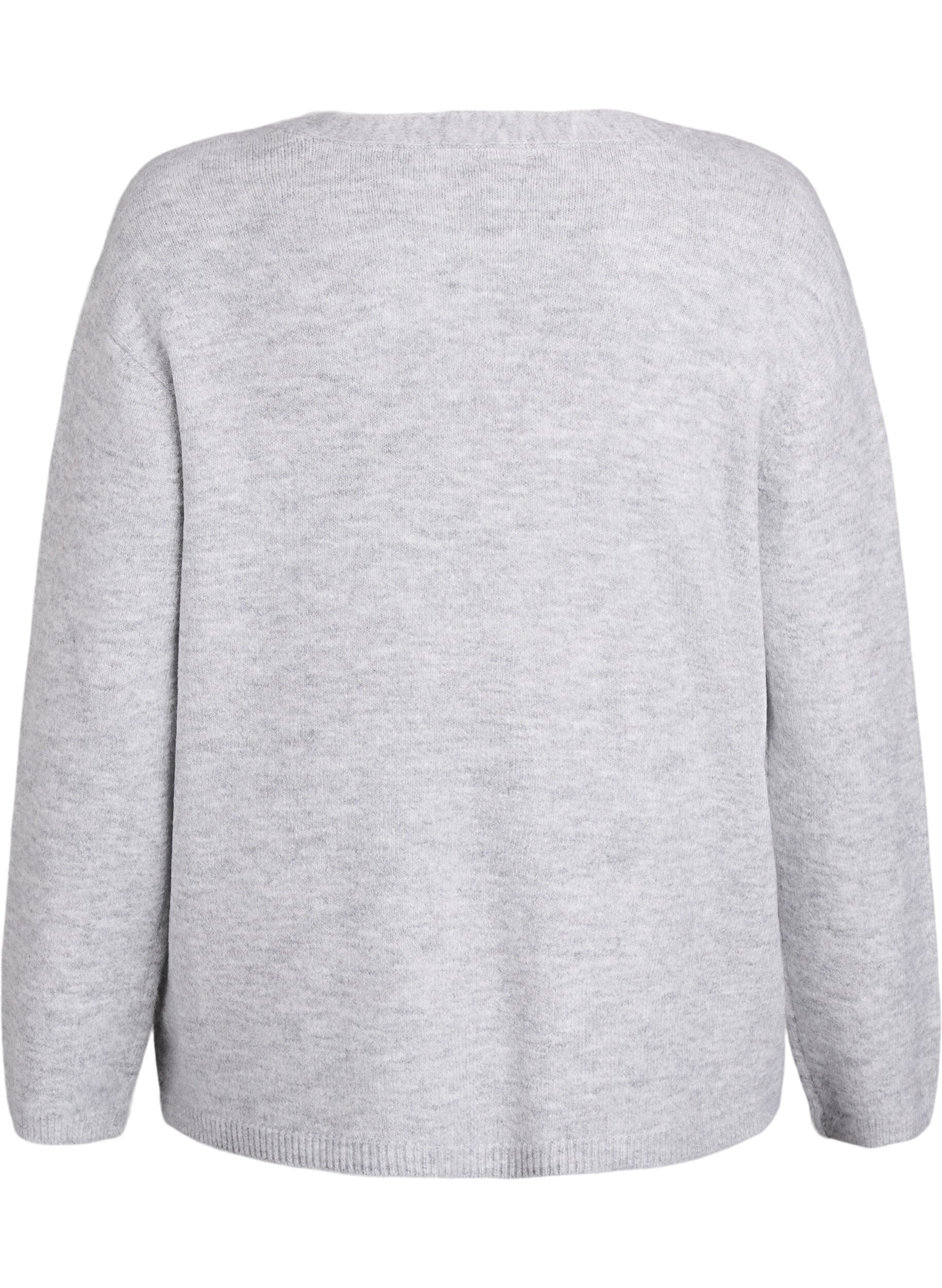 Zizzifashion Cardigan with V-neck and embroidered flowers, Grey, Packshot image number 1