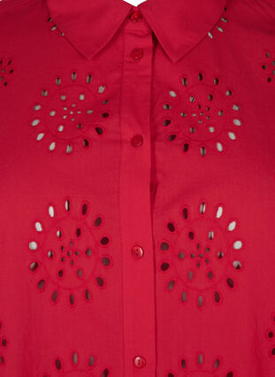 Shirt blouse with embroidery anglaise and 3/4 sleeves, Tango Red, Packshot image number 2