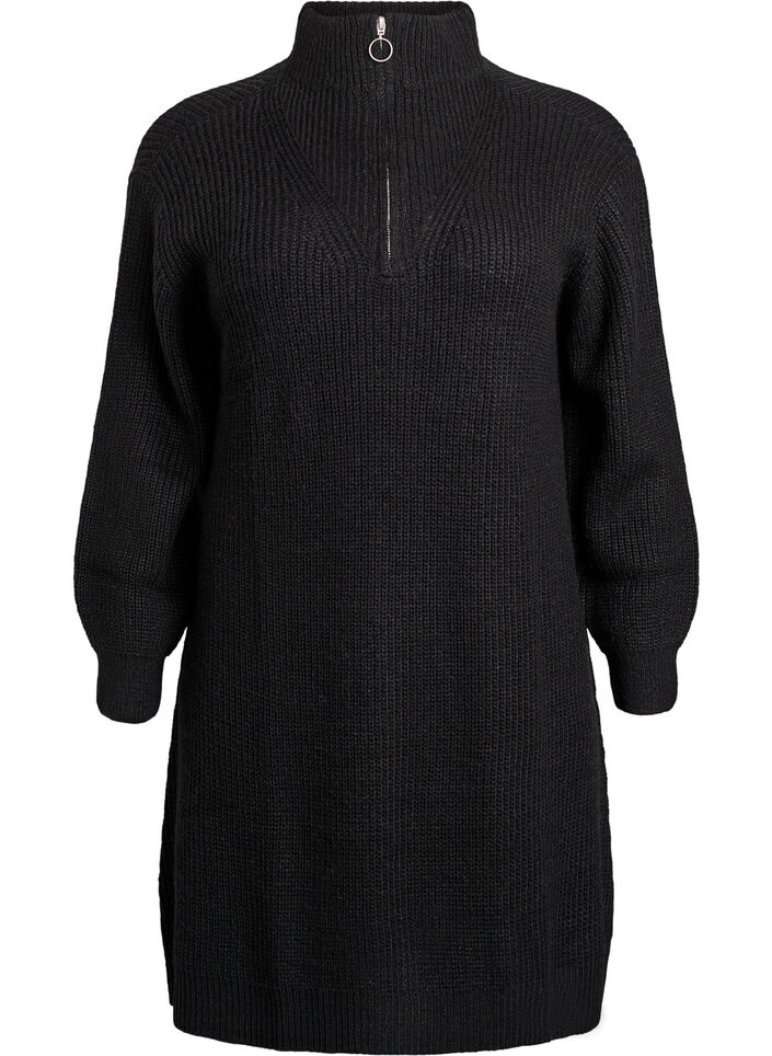 FLASH - Short knit dress with high neck, Black, Packshot image number 0