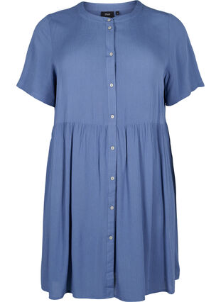 A-line viscose dress with short sleeves, Moonlight Blue, Packshot image number 0