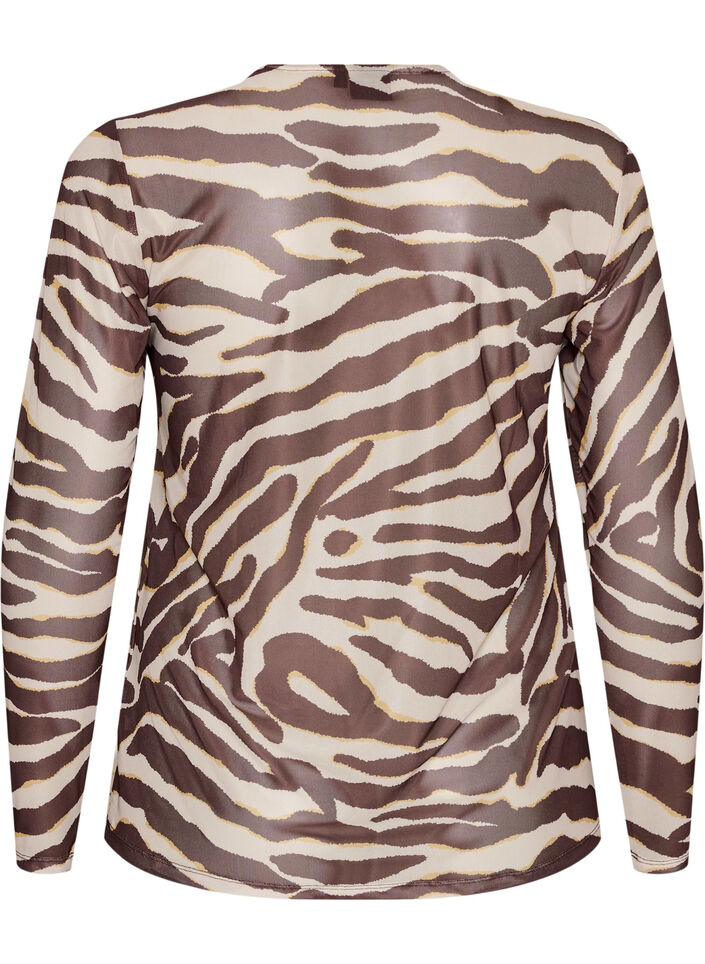 Mesh blouse with print, Brown, Packshot image number 1