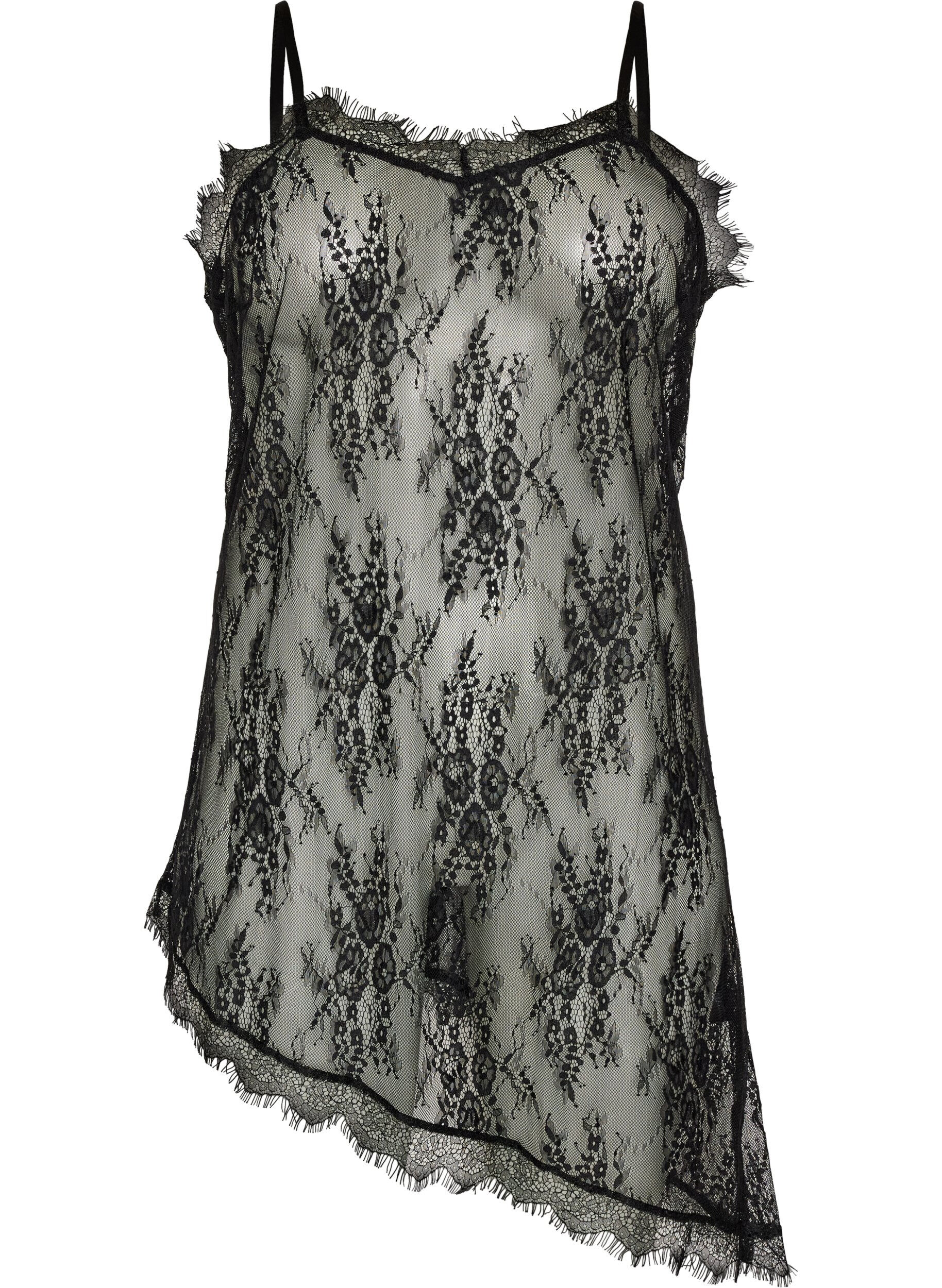 ZizzifashionLace dress with asymmetric cut, Black, Packshot image number 0