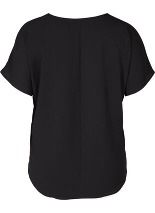Blouse with short sleeves and a round neckline, Black, Packshot image number 1