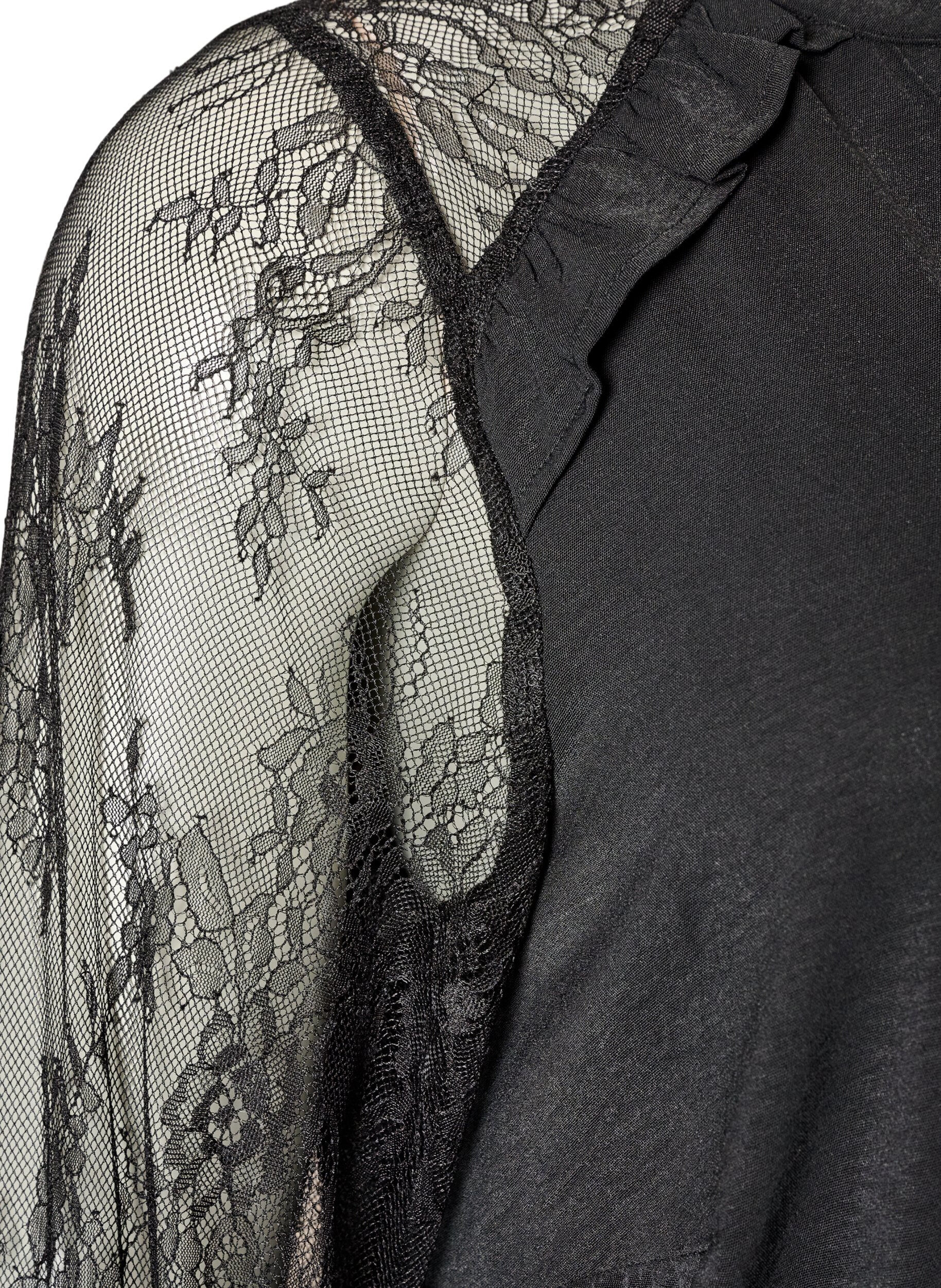 ZizzifashionTunic with sheer lace sleeves, Black, Packshot image number 3