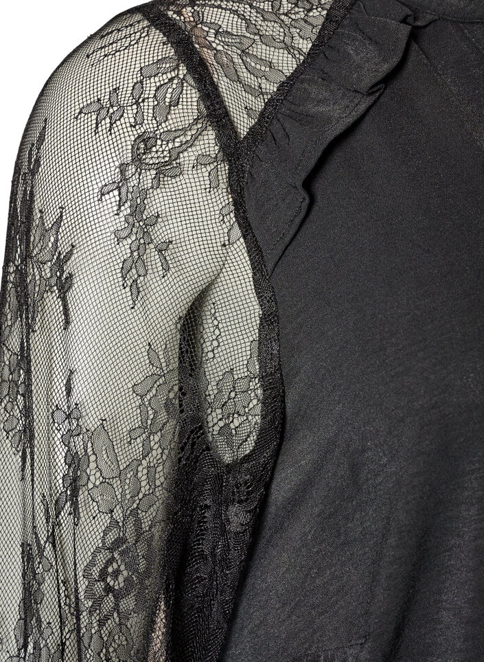 Tunic with sheer lace sleeves, Black, Packshot image number 3