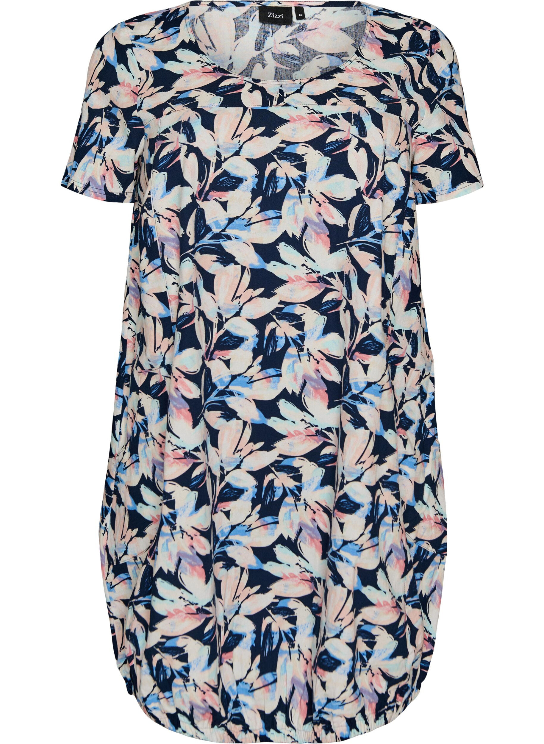 Short-sleeved cotton dress with print
