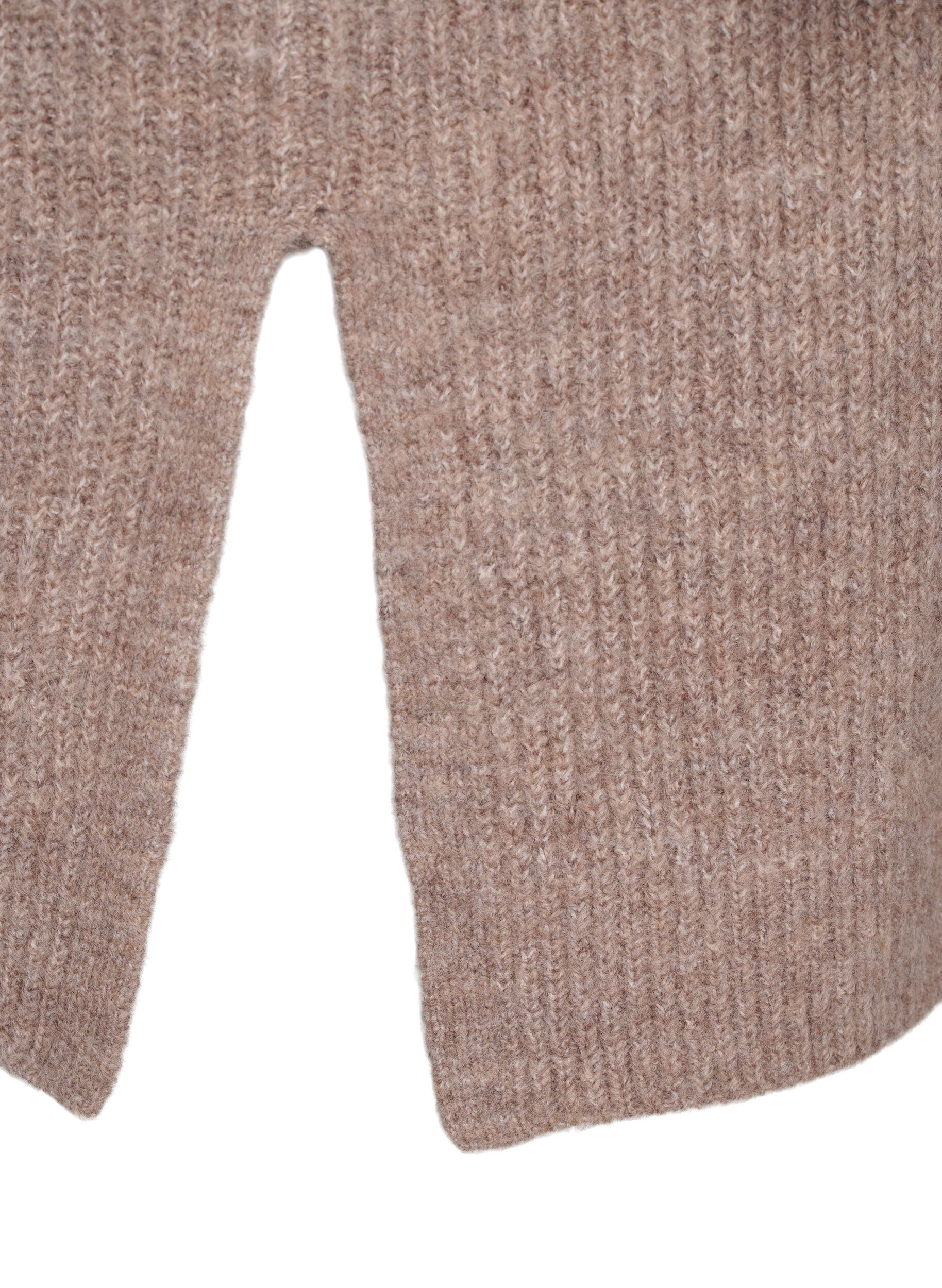 Zizzifashion FLASH - Ribbed cardigan with slits, Brown Lentil Melange, Packshot image number 3